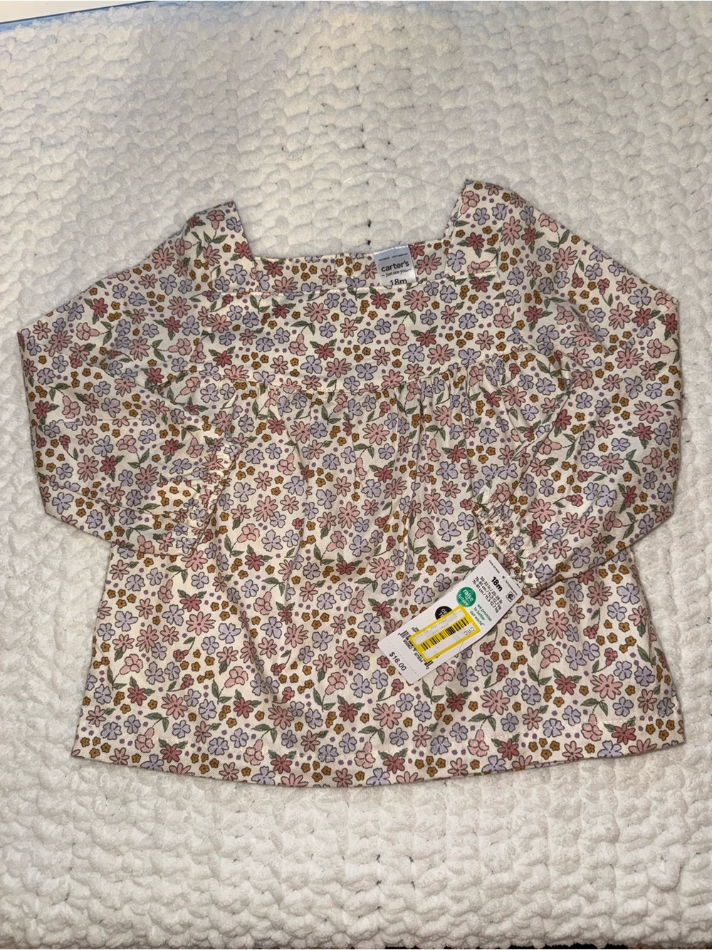 Carter's Cream Floral Long Sleeve Top with Pink, Green & Purple Flowers